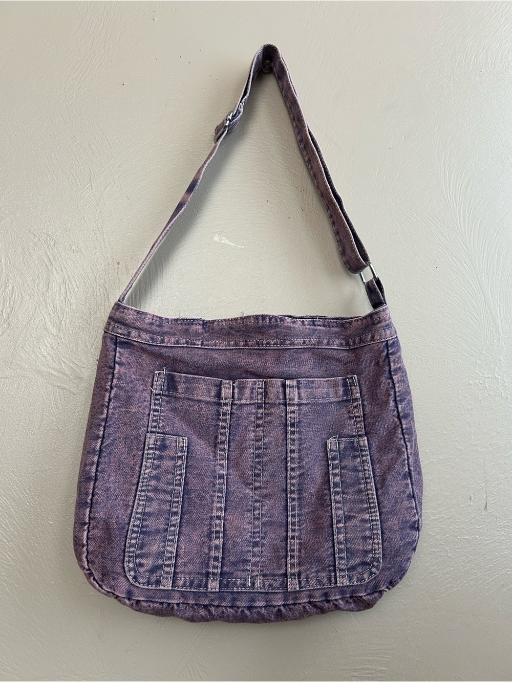 Unbranded Purple Washed Denim Tote/Shoulder Bag. Multi-pockets. Adjustable Strap